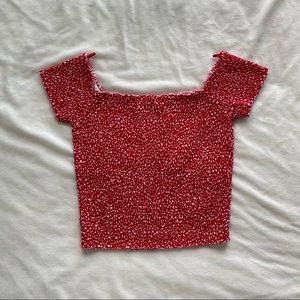 Garage Rouched Red Floral Top